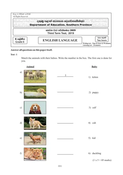 english grade 6 2019 southern province